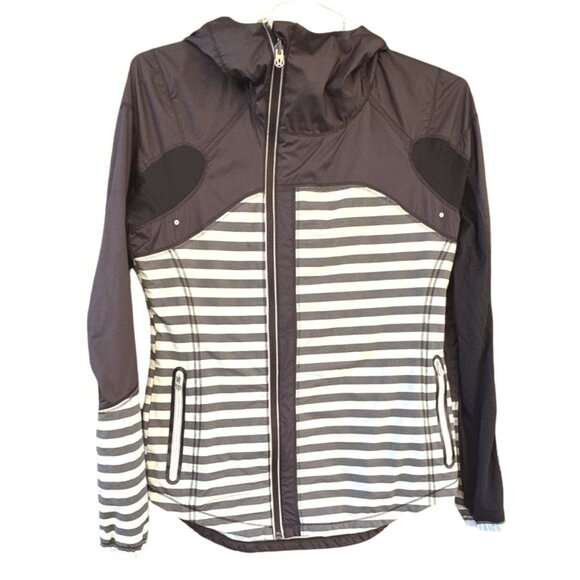 Lululemon Get Up And Glow Jacket Size 8 Mint Green & Black Stripes Reflective - Picture 4 of 13